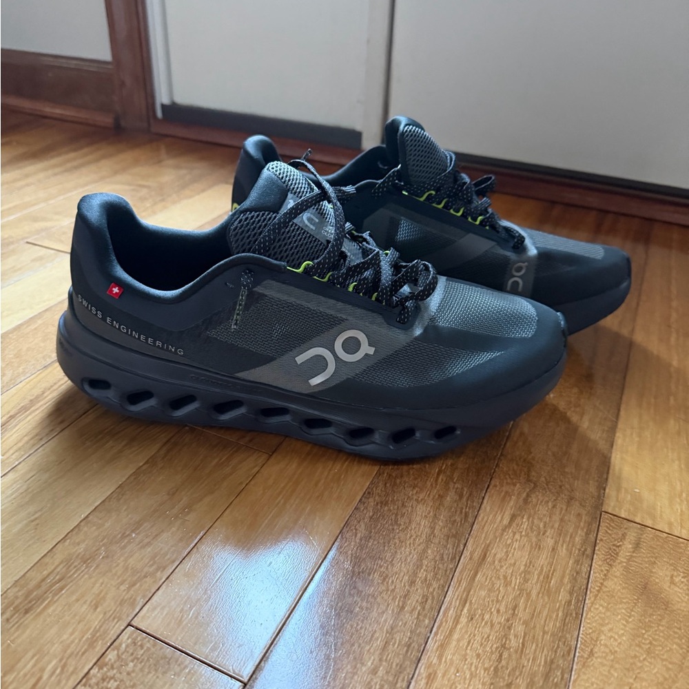 On Cloud Surfer Next Women’s Athletic Sneakers - Black with Subtle Lime Accents